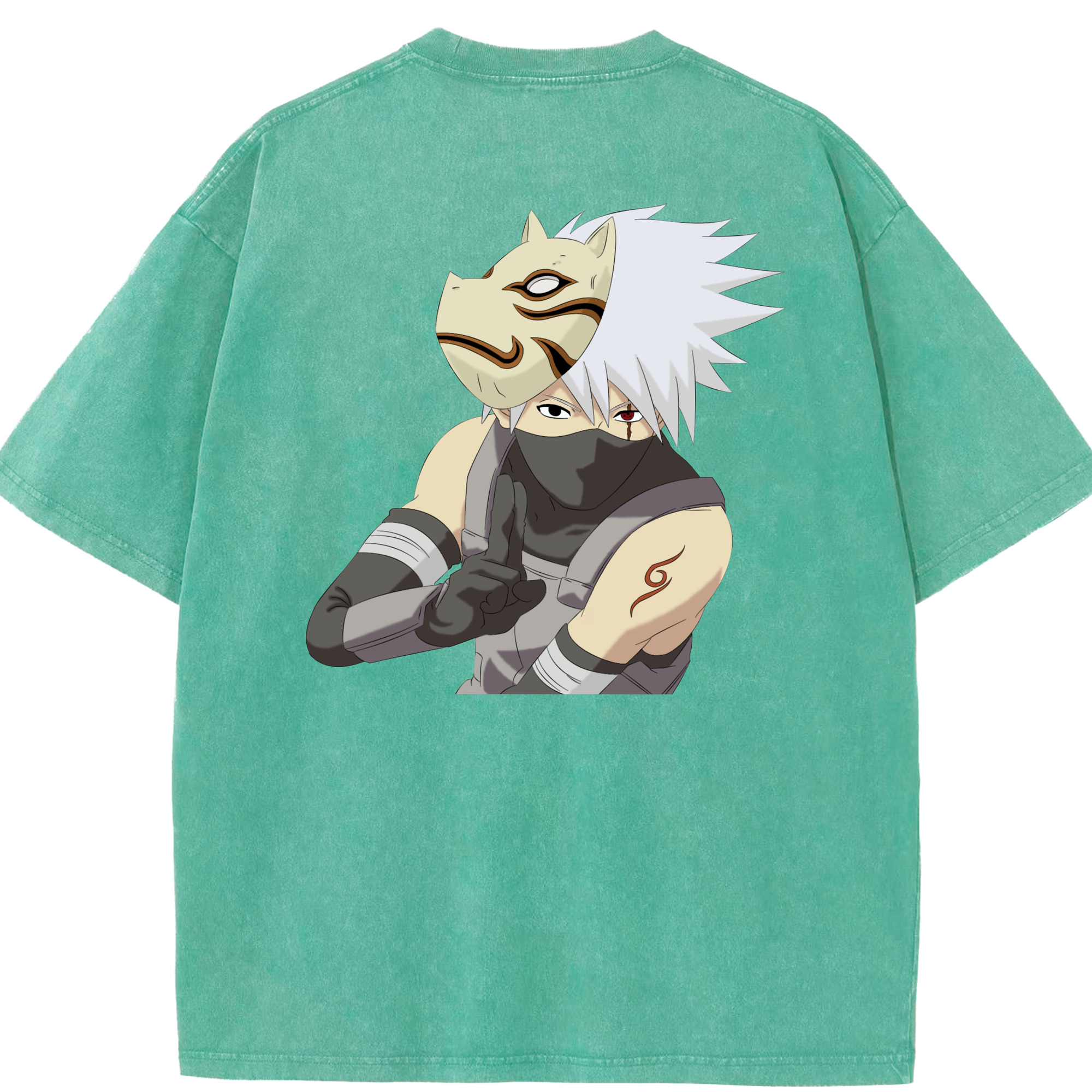 （画像用） NARUTO -ナルト- はたけ カカシ Hatake Kakashi 綿100% ヴィンテージ風 半袖Tシャツ（背面プリント）